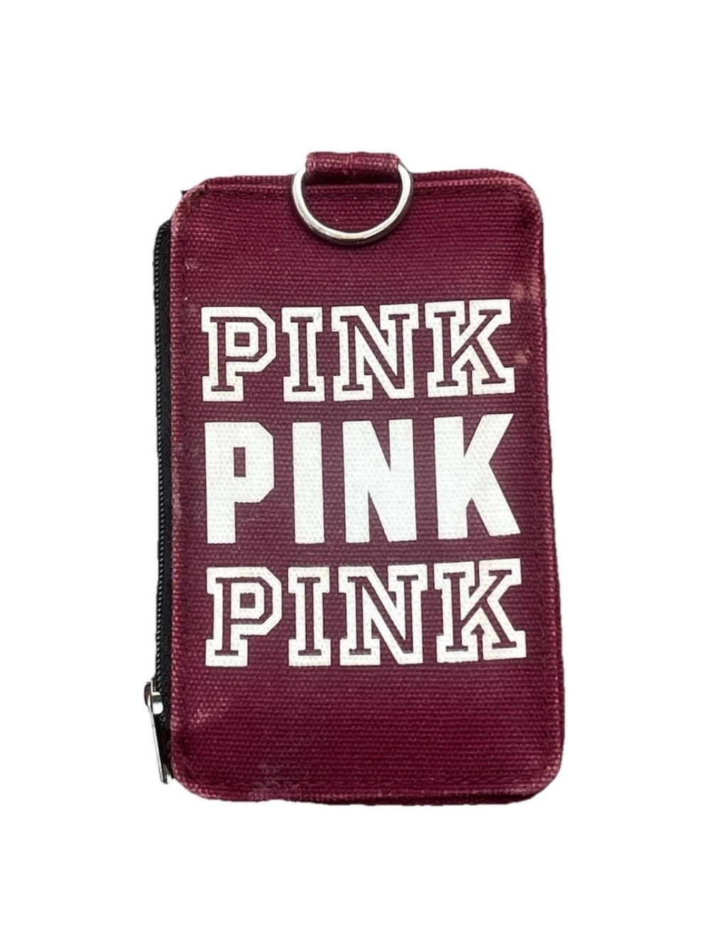 PINK Victoria’s Secret Card Wallet Maroon Rare Vintage Y2K Keychain Zip Coin